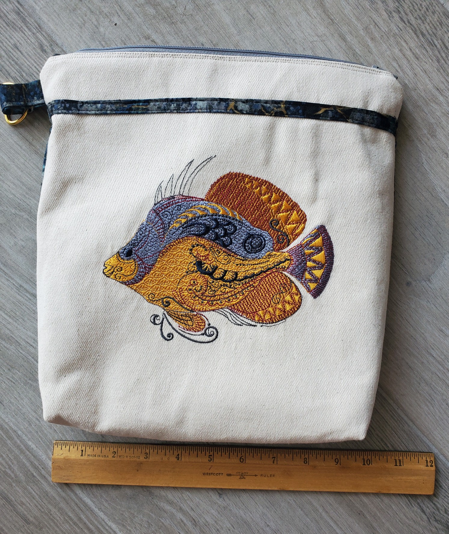 gold-blue-fish-bag-Jen's-Bag